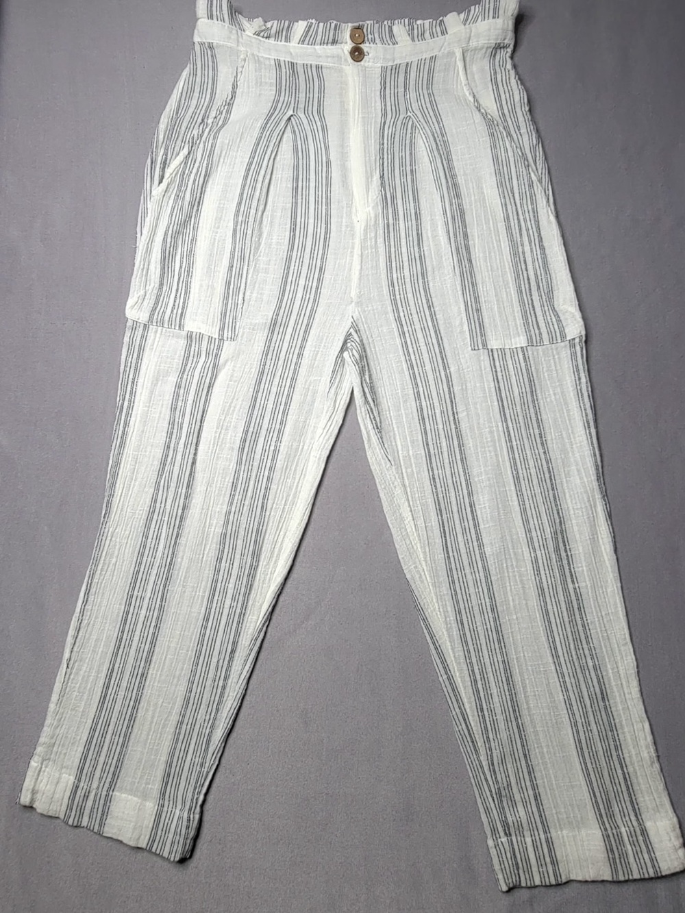 Free people women striped coastal beach high waist gauze boho pants size m